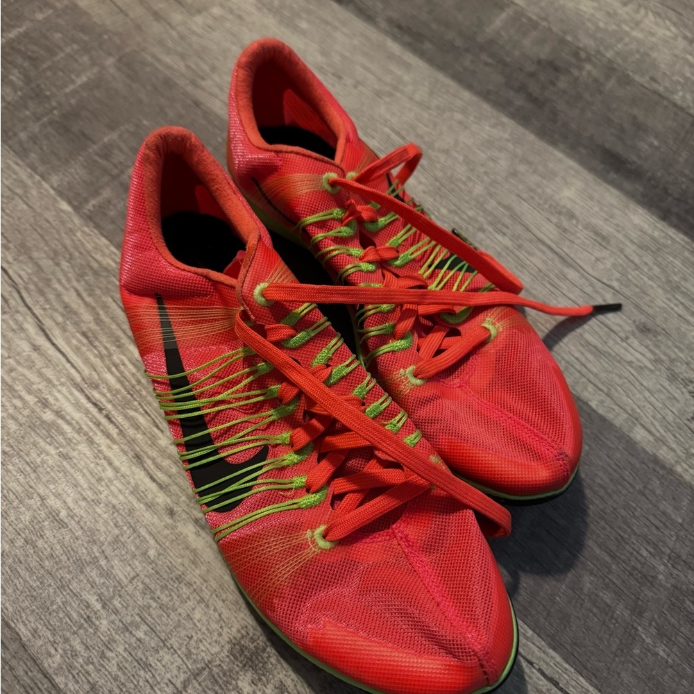 Nike Red and Green Athletic Shoes (Cross Country Spikes)
